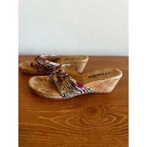 Moda Spana Flower Multicolor Wedge Thong Sandals Women Size 7M